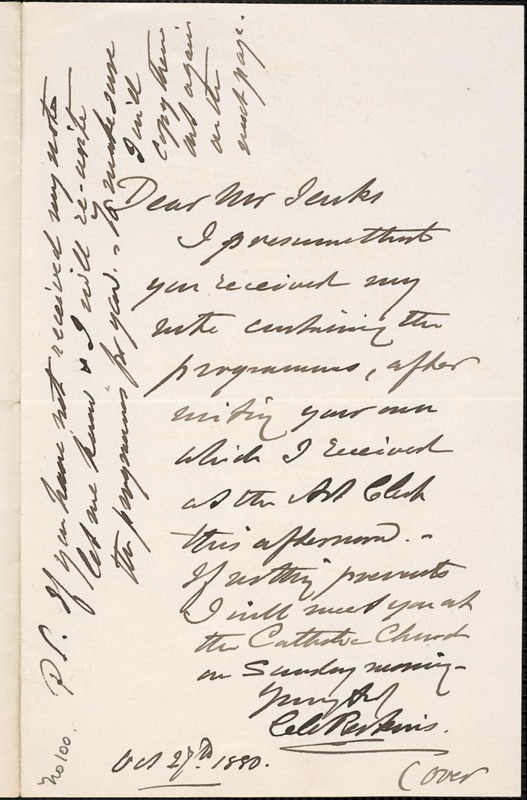 Letter from Charles C. Perkins to Francis H. Jenks, 1880 October 27