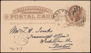 Postcard from Charles C. Perkins to Francis H. Jenks, 1883? November 12