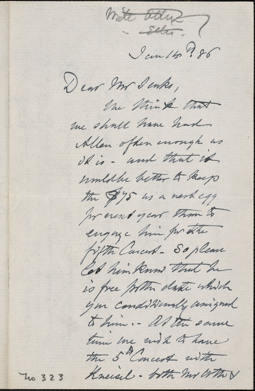 Letter from Charles C. Perkins to Francis H. Jenks, 1886 January 14