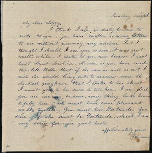 Letter from Emma Forbes Weston, [Weymouth?, Mass.], to Elizabeth Bates Chapman Laugel, Sunday night, [July 1840]