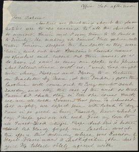 Letter from Emma Forbes Weston, Office, [Boston?], to Deborah Weston, Sat. afternoon, [1842?]