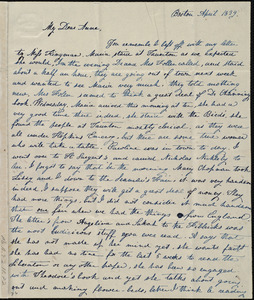 Letter from Lucia Weston, Boston, [Mass.], to Anne Warren Weston, April 1839