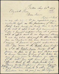 Letter from Maria Weston Chapman, Boston, [Mass.], to Elizabeth Pease Nichol, Aug. 20th, 1839