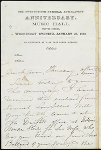 Letter from Maria Weston Chapman to William Lloyd Garrison, Thursday afternoon, [1859?]