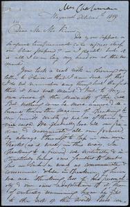 Letter from Maria Weston Chapman, Weymouth, [Mass.], to James Miller M'Kim, October 1st, 1859