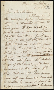 Letter from Maria Weston Chapman, Weymouth, [Mass.], to James Miller M'Kim, Nov. 2, [1861]