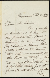 Letter from Maria Weston Chapman, Weymouth, [Mass.], to William Lloyd Garrison, Feb. 14, 1862