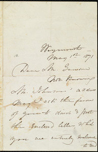 Letter from Maria Weston Chapman, Weymouth, [Mass.], to William Lloyd Garrison, May 1st, 1871