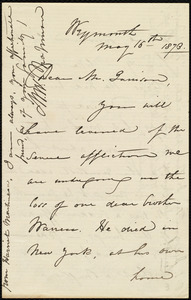 Letter from Maria Weston Chapman, Weymouth, [Mass.], to William Lloyd Garrison, May 16th, 1873