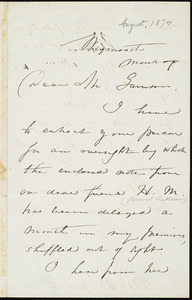 Letter from Maria Weston Chapman, Weymouth, [Mass.], to William Lloyd Garrison, Monday, [August 1874]