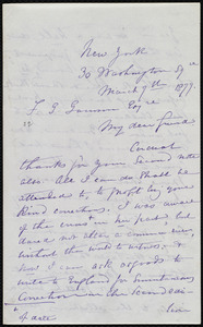 Letter from Maria Weston Chapman, 30 Washington Sq., New York, [NY], to Francis Jackson Garrison, March 9th, 1877