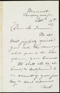 Letter from Maria Weston Chapman, Weymouth, [Mass.], to William Lloyd Garrison, Thursday morn'g, Sept. 13th, [1877]