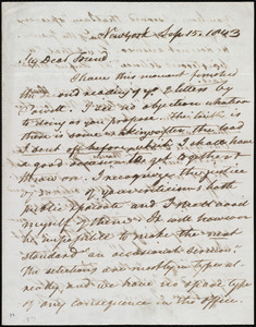 Letter from David Lee Child, New York, to Maria Weston Chapman, Sep. 15, 1843