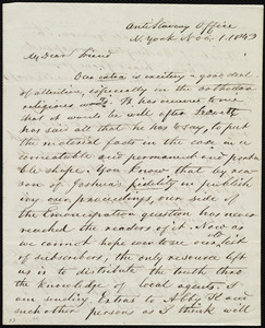 Letter from David Lee Child, Anti Slavery Office, N. York, to Maria Weston Chapman, Nov. 1, 1843