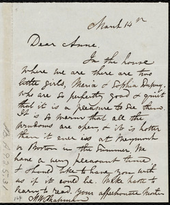 Letter from Maria Weston Chapman, [Cap Haitien?, Haiti], to Anne Greene Chapman Dicey, March 14th, [1841?]