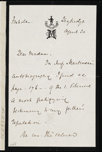 Letter from Emma Marshall, Foxholes, Weybridge, [England], to Maria Weston Chapman, April 20, [1876?]