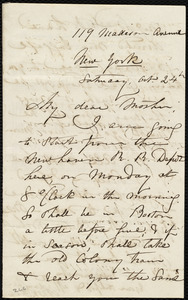 Letter from Maria Weston Chapman, 119 Madison Avenue, New York, to Ann Bates Weston, Saturday, Oct. 24th, [1857?]