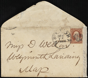 Envelope from Maria Weston Chapman, New York, [NY], to Deborah Weston, [not after] Dec. 18, 1880