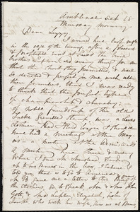 Incomplete letter from Maria Weston Chapman, Ambleside(?), [England], to Elizabeth Bates Chapman Laugel, Oct. 18, [1849?], Monday morning