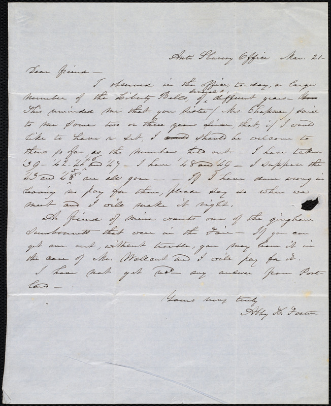 Letter from Abby Kelley Foster, Anti-Slavery Office, [Boston?], to Anne ...