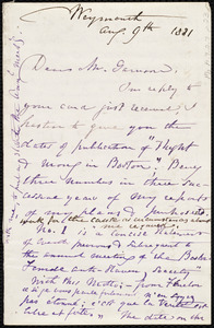 Letter from Maria Weston Chapman, Weymouth, [Mass.], to Francis Jackson Garrison, Aug. 9th, 1881