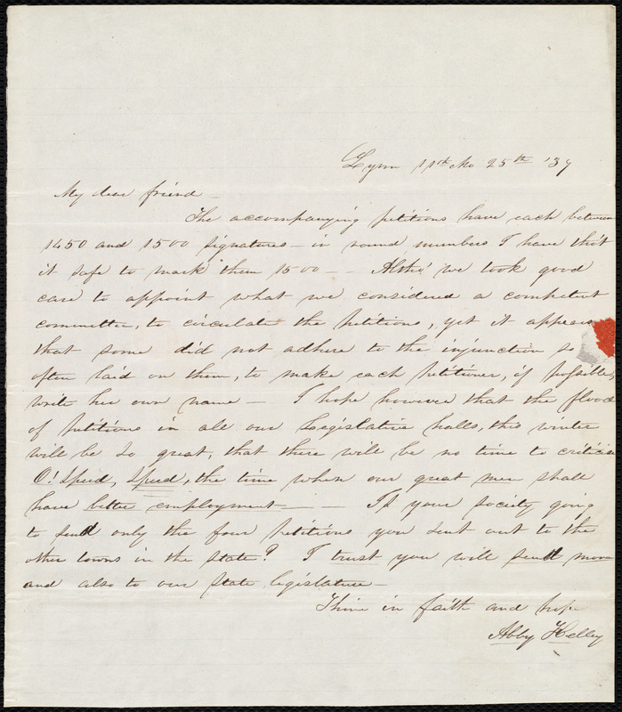 Letter from Abby Kelley Foster, Lynn, [Mass.], to Maria Weston Chapman ...