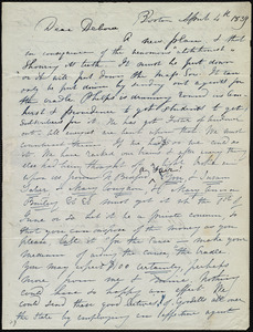 Letter from Maria Weston Chapman, Boston, [Mass.], to Deborah Weston, April 4th, 1839