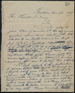 Rough draft of letter from Maria Weston Chapman, Boston, [Mass.], to Charles Turner Torrey, Nov. 22, 1839