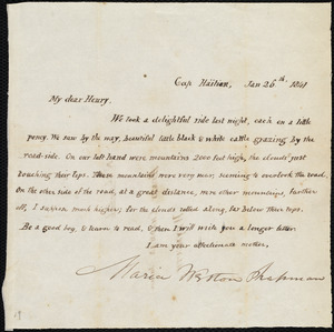 Letter from Maria Weston Chapman, Cap Haitien, [Haiti], to Henry Grafton Chapman, Jan. 26th, 1841