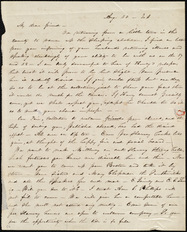 Letter from Abby Kelley Foster, [Millbury, Mass.], to Maria Weston ...