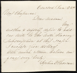 Letter from Sophia E. Thoreau, Concord, [Mass.], to Maria Weston Chapman, Jan. 24th