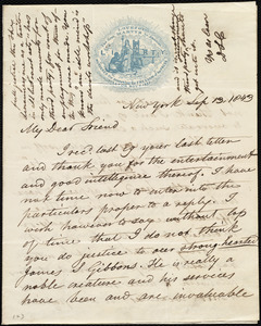 Letter from David Lee Child, New York, to Maria Weston Chapman, Sep. 13, 1843