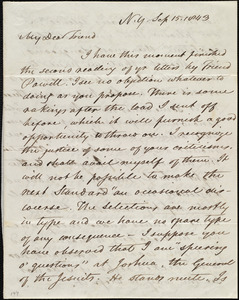 Letter from David Lee Child, N.Y., to Maria Weston Chapman, Sep. 15, 1843