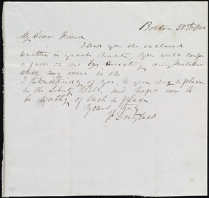 Letter from Frederick Douglass, Boston, [Mass.], to Maria Weston Chapman, 27th Oct. [1844?]