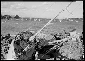 Boats washed ashore, Hurricane Carol