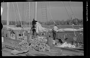 Manchester, people working on boat