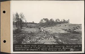 Contract No. 80, High Level Distribution Reservoir, Weston, looking south from Sta. 102+5 showing operations on embankment 5, high level distribution reservoir, Weston, Mass., Oct. 2, 1939