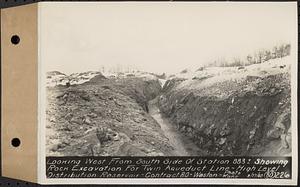 Contract No. 80, High Level Distribution Reservoir, Weston, looking west from south side of Sta. 883+/- showing rock excavation for twin aqueduct line, high level distribution reservoir, Weston, Mass., Feb. 27, 1940