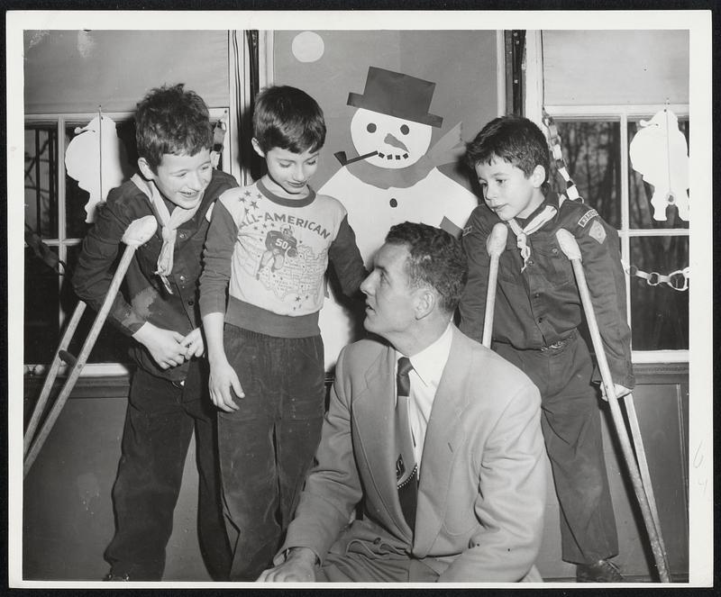 Peabody Home for Cripple Children of Newton. (Exclusive). Eddie Sanford with Raymond age 9. Vincent - of Malden age 8. Alphone of Somerville age 7.