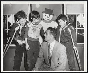 Peabody Home for Cripple Children of Newton. (Exclusive). Eddie Sanford with Raymond age 9. Vincent - of Malden age 8. Alphone of Somerville age 7.