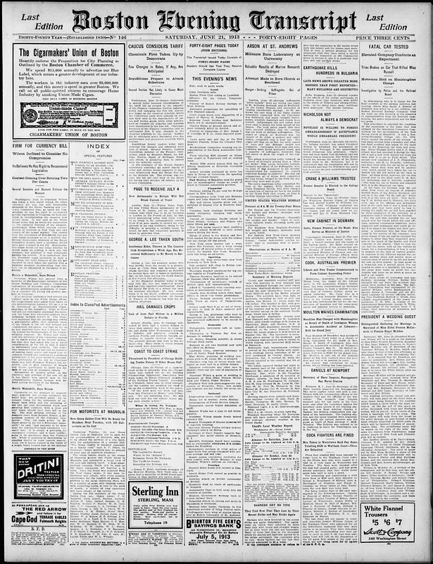 Boston Evening Transcript. June 21, 1913 - Digital Commonwealth