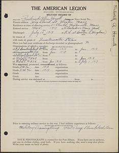 American Legion military record of Frederick Allen Howell