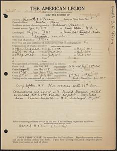 American Legion military record of Kenneth B. G. Parson