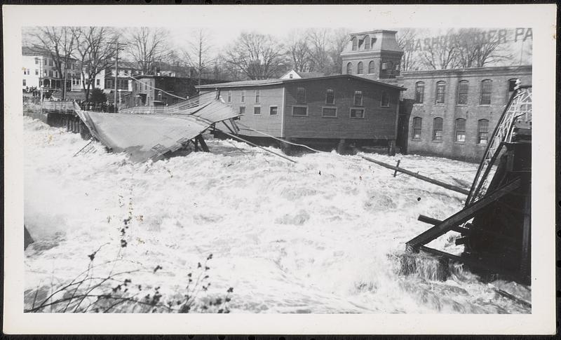 Nashua River bridge being destroyed by flood waters