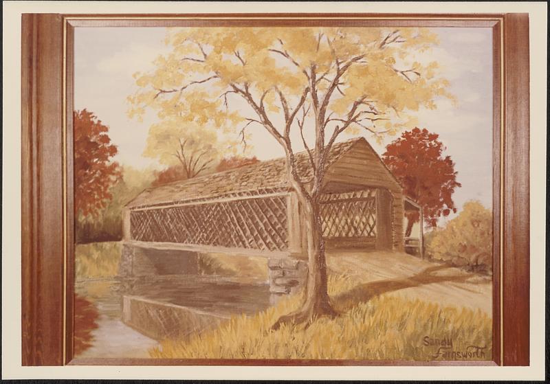 Painting of first Pepperell covered bridge by Sandy Farnsworth