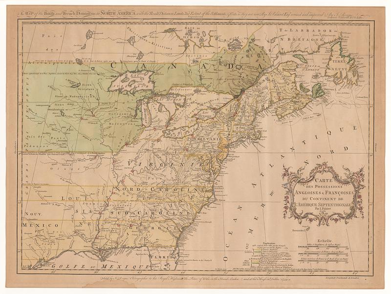 Carte des possessions angloises & françoises du continent de l'Amérique Septentrionale