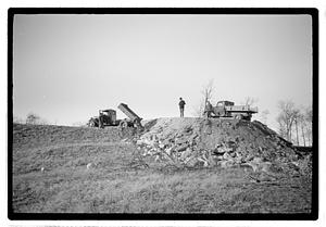 Construction machinery moving earth