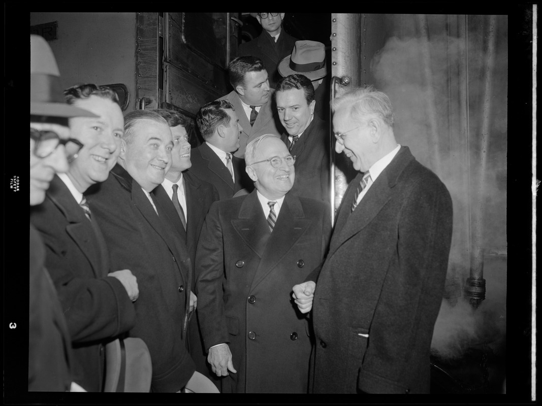 Harry Truman greeted by John McCormack, JFK & Paul Dever