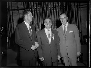 JFK with Rep. Tony Scibelli of Springfield and Sen. Abe Ribicoff of Conn. [at the State Democratic Convention, 1956]