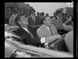 JFK with Gov. Furcolo during Columbus Day parade in East Boston